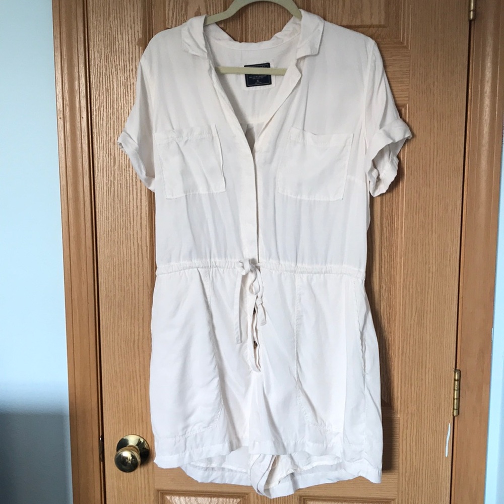 Off white button up romper